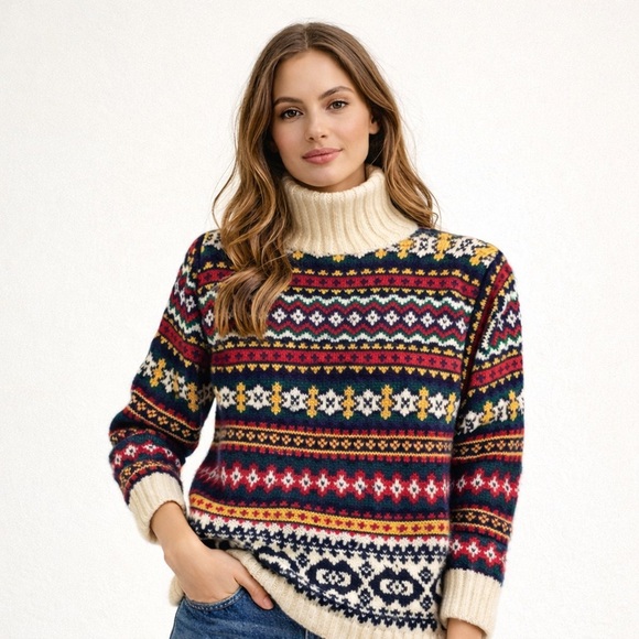 GAP Sweaters - GAP Women’s Fair Isle Turtleneck Sweater Color Block Vintage Medium